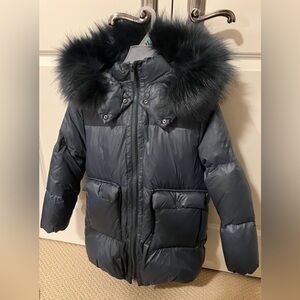 Zara Kids Down Puffer Jacket with Faux Fur Trim - Ink Sz 10 - Like New!